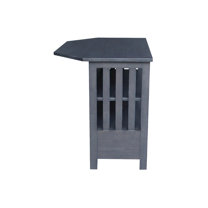 Meuble TV d'angle de style « Mission » en bois massif avec tiroir et étagères, finitions au choix : non teinté / expresso / gris taupe délavé / blanc / bleu océan / gris chiné vieilli / noir