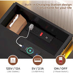 Table de chevet en MDF noir avec lumières LED RVB, tiroir supérieur coulissant et station de charge (2 prises CA + 2 ports USB) – Simple
