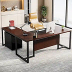 Bureau de direction en L avec caisson mobile – Noir Marron / Noyer Blanc / Gris Rustique Noir / Marron Rustique Noir – Simple