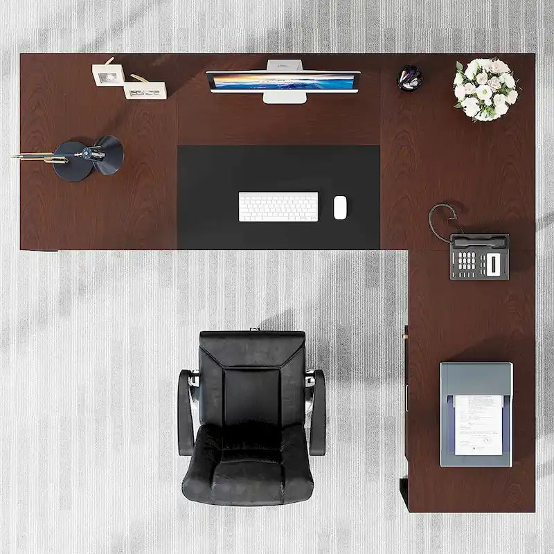 Bureau de direction en L avec caisson mobile – Noir Marron / Noyer Blanc / Gris Rustique Noir / Marron Rustique Noir – Simple