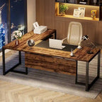 Bureau de direction en L avec caisson mobile – Noir Marron / Noyer Blanc / Gris Rustique Noir / Marron Rustique Noir – Simple