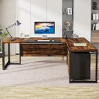 Bureau de direction en L avec caisson mobile – Noir Marron / Noyer Blanc / Gris Rustique Noir / Marron Rustique Noir – Simple