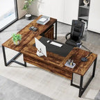 Bureau de direction en L avec caisson mobile – Noir Marron / Noyer Blanc / Gris Rustique Noir / Marron Rustique Noir – Simple