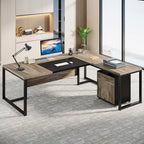 Bureau de direction en L avec caisson mobile – Noir Marron / Noyer Blanc / Gris Rustique Noir / Marron Rustique Noir – Simple