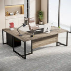 Bureau de direction en L avec caisson mobile – Noir Marron / Noyer Blanc / Gris Rustique Noir / Marron Rustique Noir – Simple
