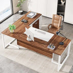 Bureau de direction en L avec caisson mobile – Noir Marron / Noyer Blanc / Gris Rustique Noir / Marron Rustique Noir – Simple