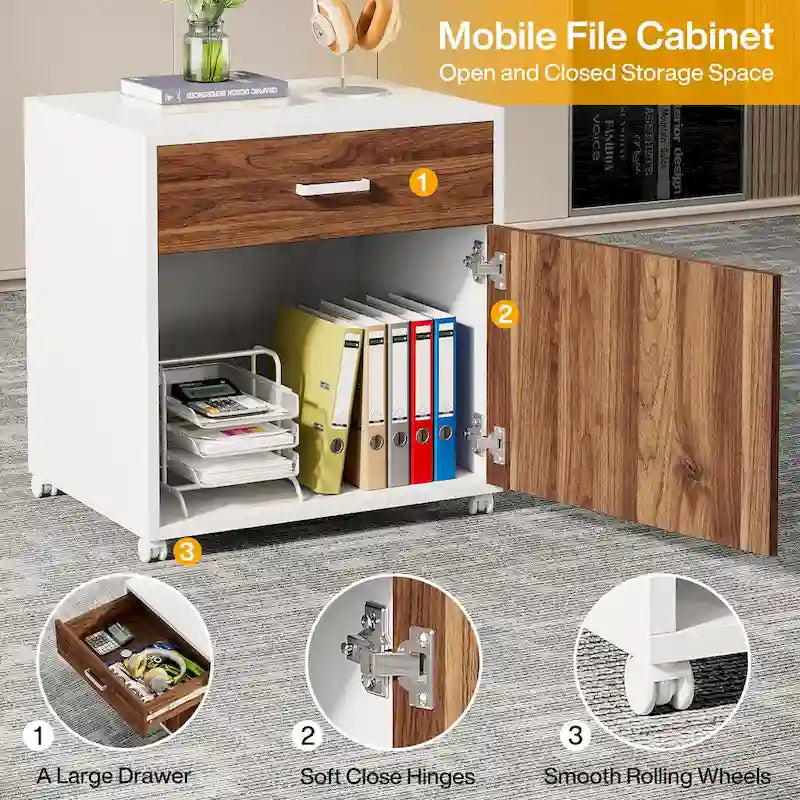 Bureau de direction en L avec caisson mobile – Noir Marron / Noyer Blanc / Gris Rustique Noir / Marron Rustique Noir – Simple