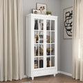 Bibliothèque haute blanche avec 2 portes vitrées, étagères réglables et tiroir – 180 cm H