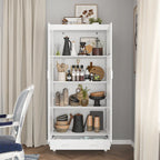 Bibliothèque haute blanche avec 2 portes vitrées, étagères réglables et tiroir – 180 cm H