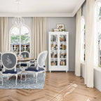 Bibliothèque haute blanche avec 2 portes vitrées, étagères réglables et tiroir – 180 cm H
