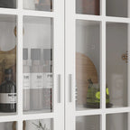 Bibliothèque haute blanche avec 2 portes vitrées, étagères réglables et tiroir – 180 cm H