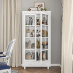 Bibliothèque haute blanche avec 2 portes vitrées, étagères réglables et tiroir – 180 cm H