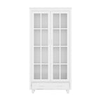 Bibliothèque haute blanche avec 2 portes vitrées, étagères réglables et tiroir – 180 cm H