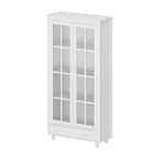 Bibliothèque haute blanche avec 2 portes vitrées, étagères réglables et tiroir – 180 cm H