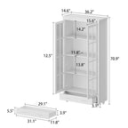 Bibliothèque haute blanche avec 2 portes vitrées, étagères réglables et tiroir – 180 cm H