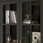 Bibliothèque haute blanche avec 2 portes vitrées, étagères réglables et tiroir – 180 cm H