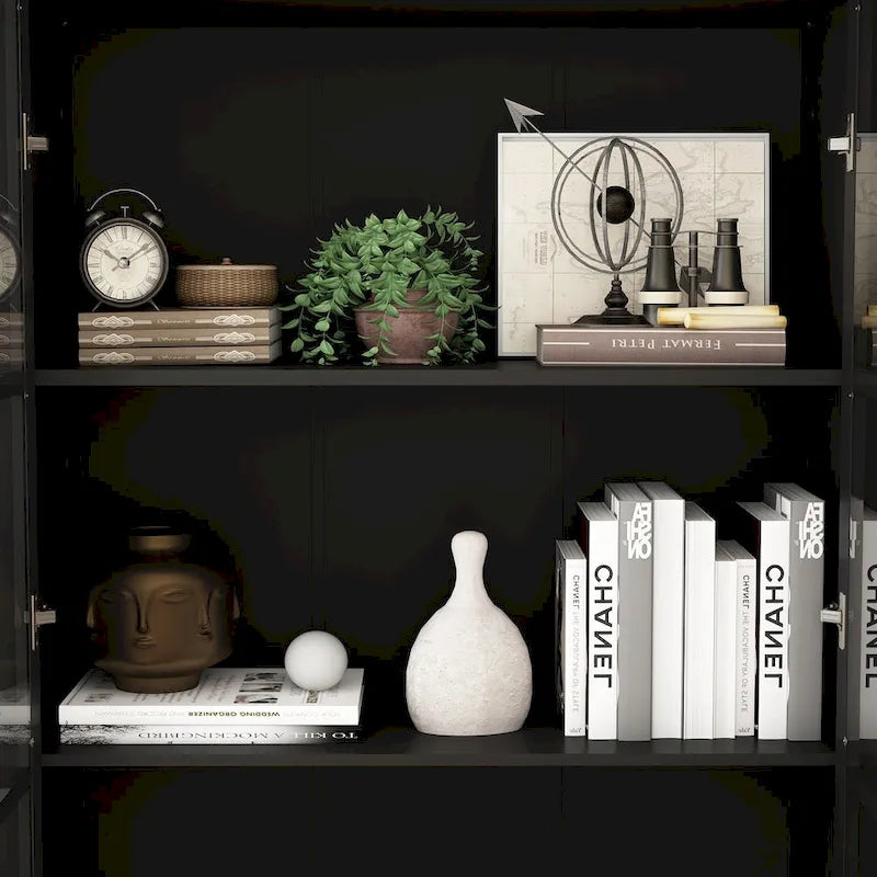Bibliothèque haute blanche avec 2 portes vitrées, étagères réglables et tiroir – 180 cm H