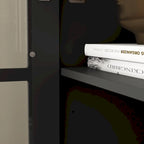 Bibliothèque haute blanche avec 2 portes vitrées, étagères réglables et tiroir – 180 cm H