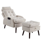 Chaise longue en velours gris/beige/gris foncé avec dossier réglable et pouf de rangement – Individuel