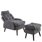Chaise longue en velours gris/beige/gris foncé avec dossier réglable et pouf de rangement – Individuel