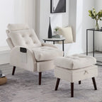 Chaise longue en velours gris/beige/gris foncé avec dossier réglable et pouf de rangement – Individuel