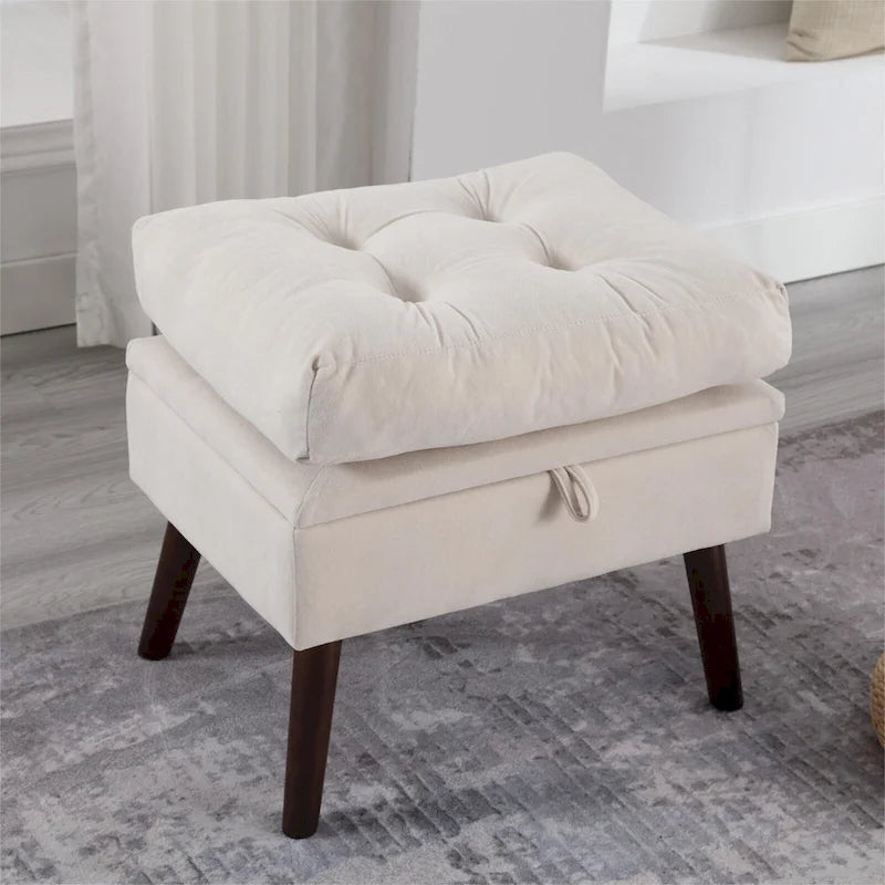 Chaise longue en velours gris/beige/gris foncé avec dossier réglable et pouf de rangement – Individuel