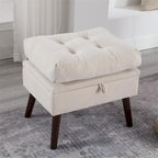 Chaise longue en velours gris/beige/gris foncé avec dossier réglable et pouf de rangement – Individuel