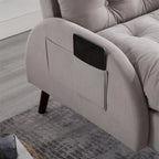 Chaise longue en velours gris/beige/gris foncé avec dossier réglable et pouf de rangement – Individuel