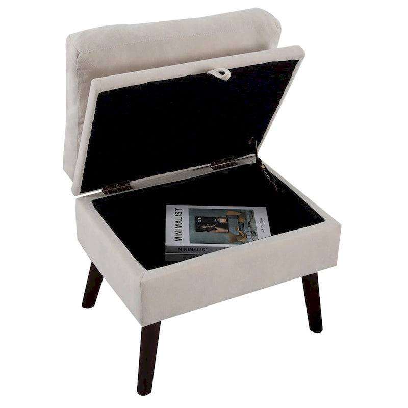 Chaise longue en velours gris/beige/gris foncé avec dossier réglable et pouf de rangement – Individuel