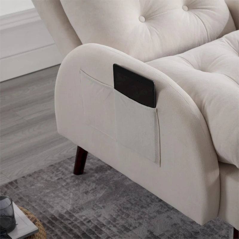 Chaise longue en velours gris/beige/gris foncé avec dossier réglable et pouf de rangement – Individuel