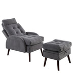 Chaise longue en velours gris/beige/gris foncé avec dossier réglable et pouf de rangement – Individuel