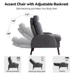 Chaise longue en velours gris/beige/gris foncé avec dossier réglable et pouf de rangement – Individuel