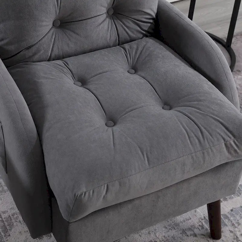 Chaise longue en velours gris/beige/gris foncé avec dossier réglable et pouf de rangement – Individuel