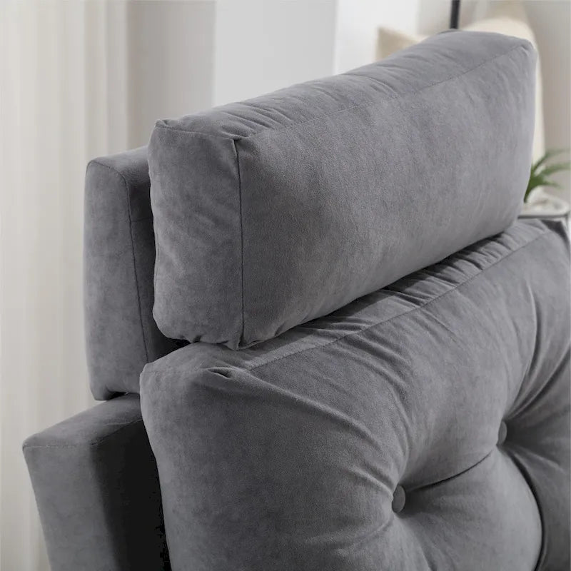 Chaise longue en velours gris/beige/gris foncé avec dossier réglable et pouf de rangement – Individuel