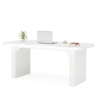 Bureau de direction 160 cm en bois composite naturel/marron avec étagère inférieure et patins – Simple