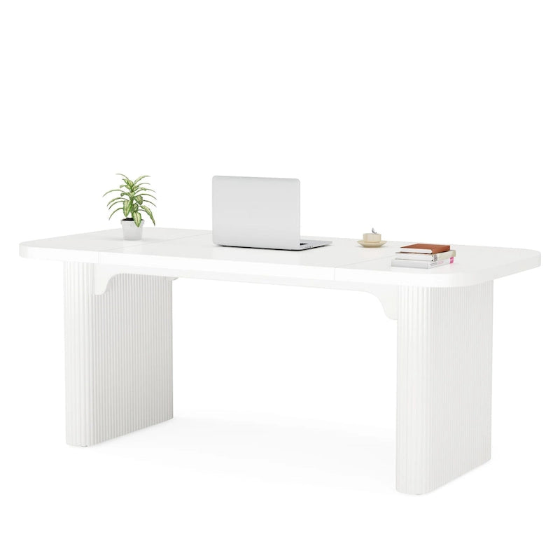 Bureau de direction 160 cm en bois composite naturel/marron avec étagère inférieure et patins – Simple