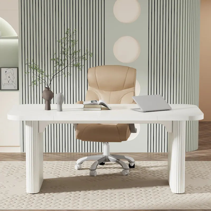 Bureau de direction 160 cm en bois composite naturel/marron avec étagère inférieure et patins – Simple