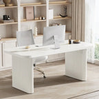 Bureau de direction 160 cm en bois composite naturel/marron avec étagère inférieure et patins – Simple