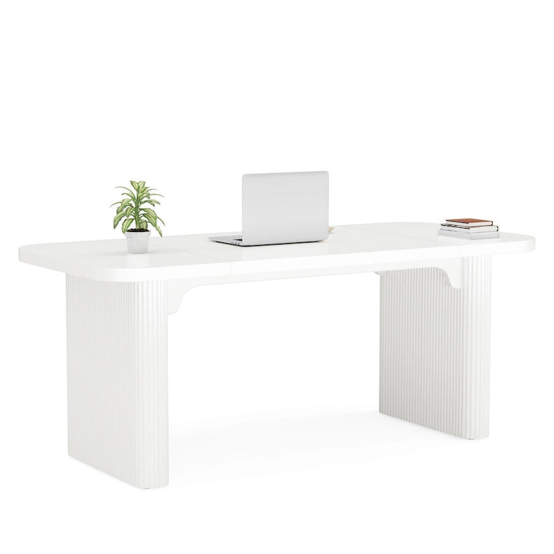 Bureau de direction 160 cm en bois composite naturel/marron avec étagère inférieure et patins – Simple