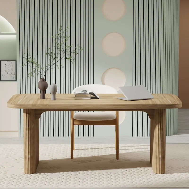Bureau de direction 160 cm en bois composite naturel/marron avec étagère inférieure et patins – Simple