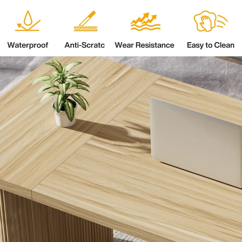 Bureau de direction 160 cm en bois composite naturel/marron avec étagère inférieure et patins – Simple