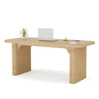 Bureau de direction 160 cm en bois composite naturel/marron avec étagère inférieure et patins – Simple
