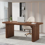 Bureau de direction 160 cm en bois composite naturel/marron avec étagère inférieure et patins – Simple