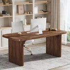 Bureau de direction 160 cm en bois composite naturel/marron avec étagère inférieure et patins – Simple