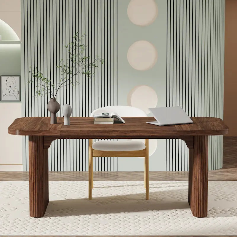 Bureau de direction 160 cm en bois composite naturel/marron avec étagère inférieure et patins – Simple