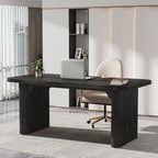 Bureau de direction 160 cm en bois composite naturel/marron avec étagère inférieure et patins – Simple