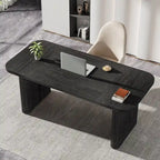 Bureau de direction 160 cm en bois composite naturel/marron avec étagère inférieure et patins – Simple