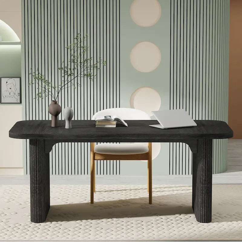Bureau de direction 160 cm en bois composite naturel/marron avec étagère inférieure et patins – Simple