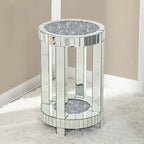 Table d'appoint ronde miroir avec diamants écrasés argentés et base en MDF – Simple