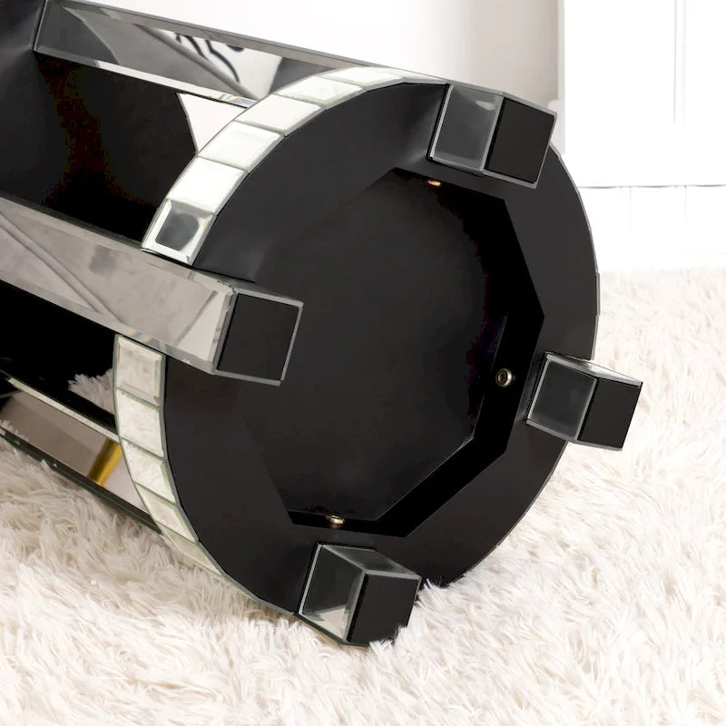Table d'appoint ronde miroir avec diamants écrasés argentés et base en MDF – Simple